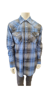 M MWG LS Snap Button Tall Blue Plaid