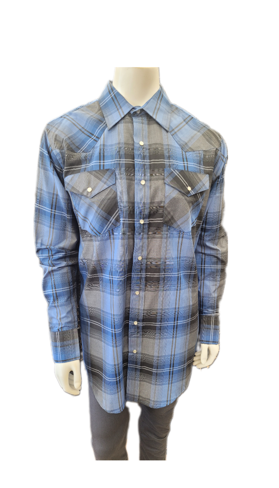 M MWG LS Snap Button Tall Blue Plaid