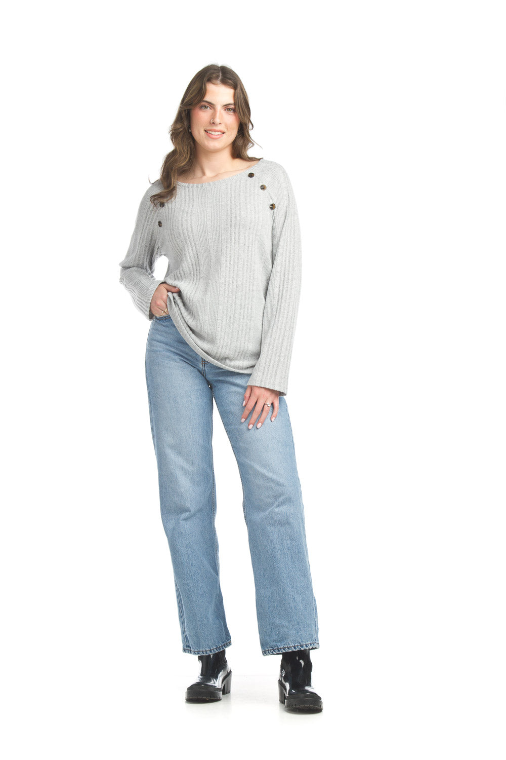 L Papillon Stripe Brushed Lightweight Sweater