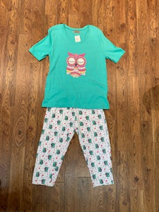 Claudia Short Sleeve Green Owl Pyjama Set
