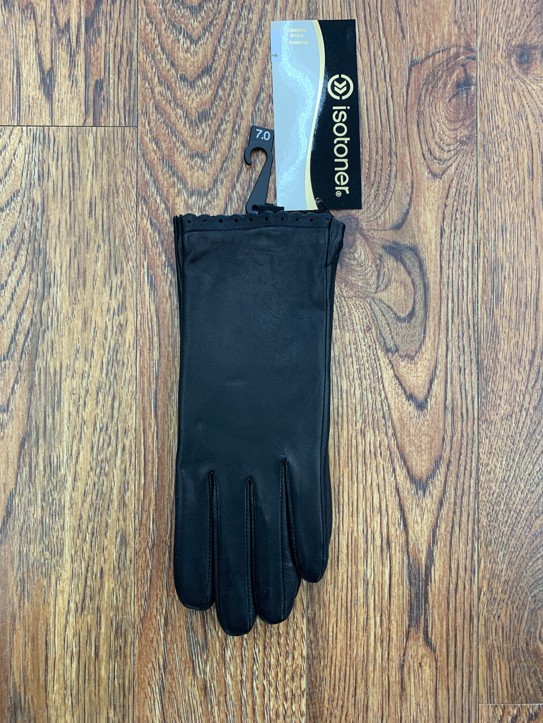 Isotoner Leather Glove Lace Look Trim